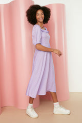 Lilac A Cut Ruffle Polka Dot Midi Woven Dress Twoss21el0511