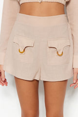 100% Cotton Shorts & Bermuda Shorts With Beige Woven Accessories Tbess23sr00026