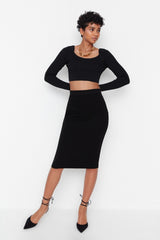 Black Midi Pencil Knit Skirt Twoaw20du0006