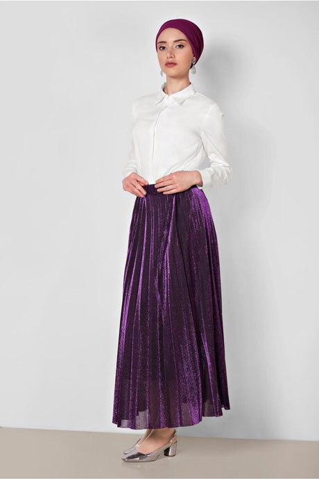 Women's Black (black-purple) Silvery Pleated Skirt 6360 20yetktr6360