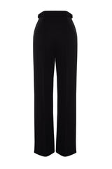 Black Straight/flat Cut Back Belt Buckle Detailed Woven Pants Twoss24pl00068