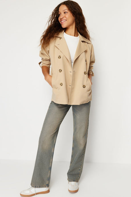 Beige Oversize Wide Cut Trench Coat Twoss24tr00006