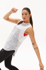 Women's White Fitness Bra Over Deep Zero Sleeve Leopard Sport And Daily Sweatproof Jock Tank Top 066