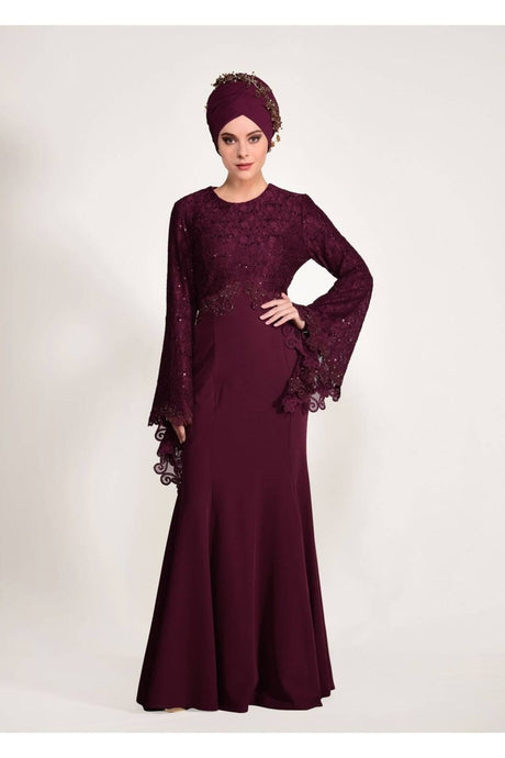 Women's Burgundy Guipure Detailed Fish Evening Dress 49625 18yablt49625