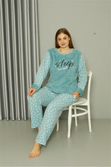 Welsoft Fleece Women Plus Size Water Green Pajama Set 808046