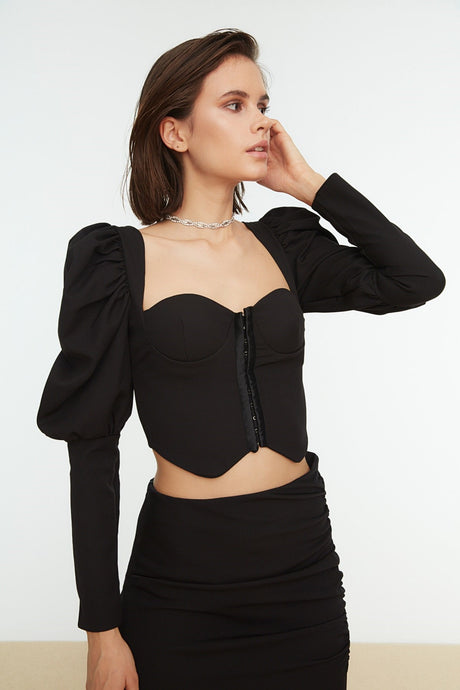 Black Collar Detailed Blouse Tprss21bz0041