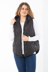 Women's Plus Size Black Front And Pocket Zipper Hooded Lined Quilted Vest 65n37282