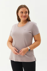 Women's Cream Plus Size 100% Cotton Crew Neck Back Long Basic Short Sleeve Sports Casual T-shirt 010