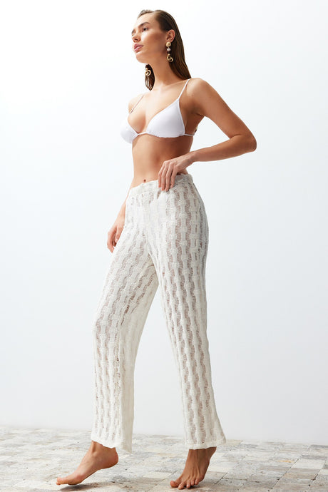 Bridal White Knitted Knitwear Look Pants Tbess24pl00001