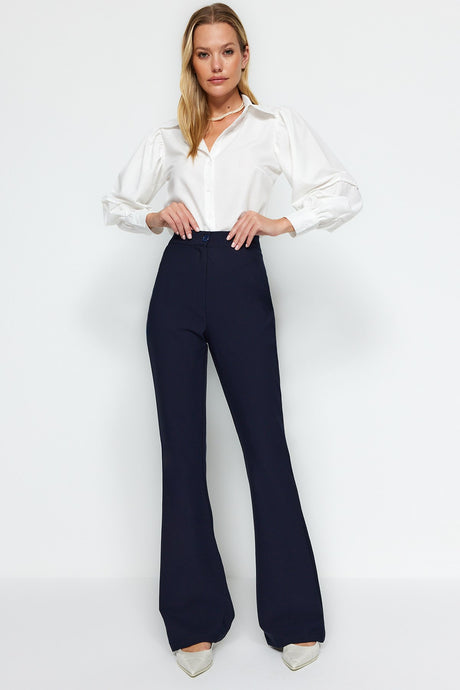 Navy Blue Spanish Leg Flare Woven Pants Tofaw19bb0581