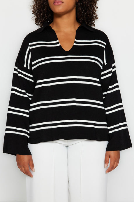 Navy Blue Striped Knitwear Sweater Tbbaw24an00013