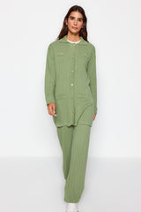 Navy Ribbed Cardigan-pants Knitwear Bottom-top Suit Tctaw24us00003