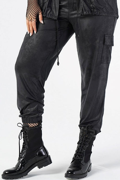 Plus Size Leather Pants With Rubber Detail Pockets 220450063