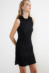 Black Waistband/skater Knitted Lined Pleated Elegant Evening Dress Tprss24el00068