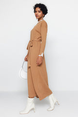 Camel Pearl Detailed Knitwear Dress Tctaw24eb00001