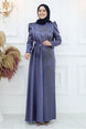 Women's Navy Blue Embroidery Detailed Evening Dress T 3653 24yabltr3653