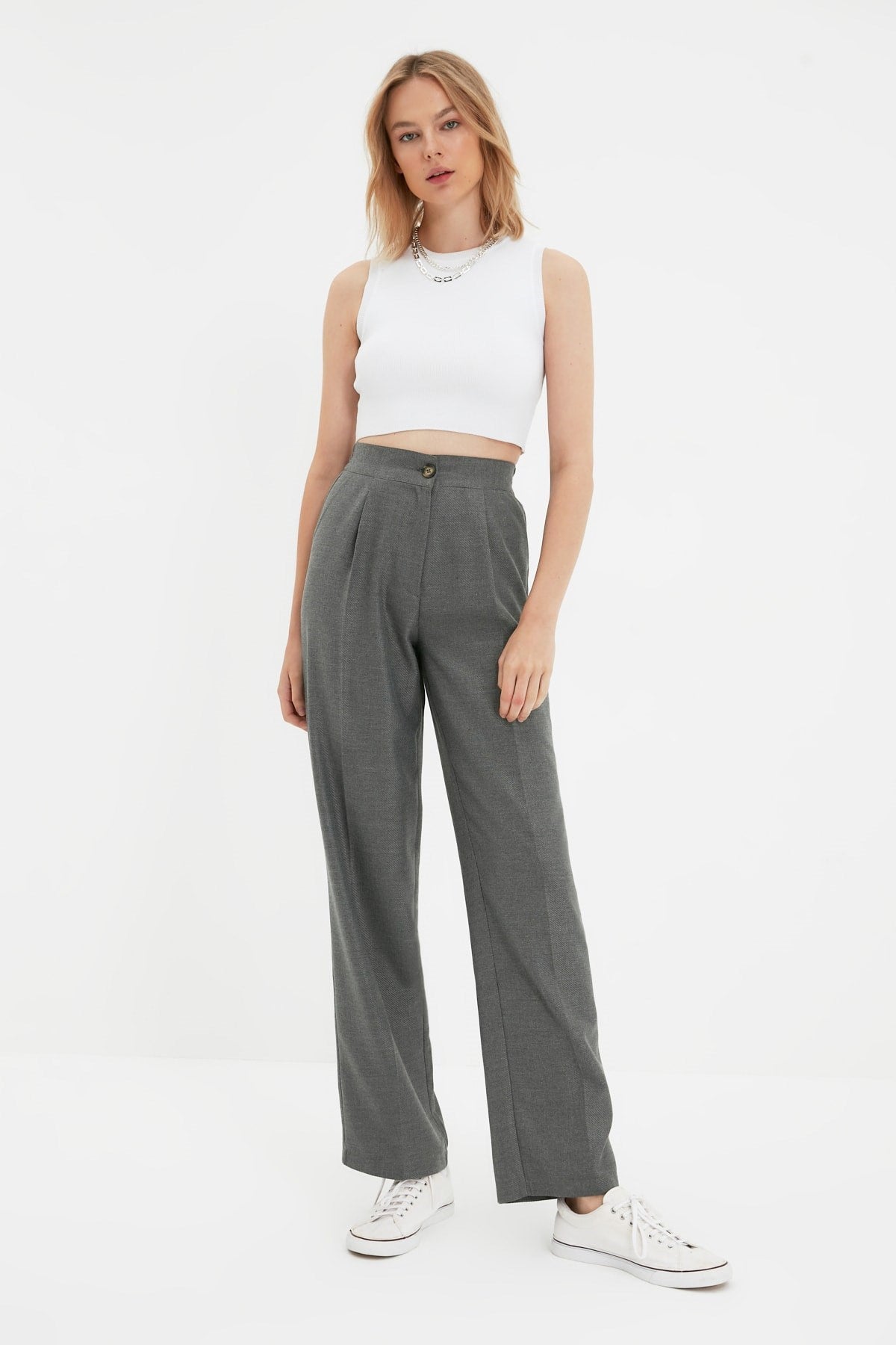 Grey Straight/straight Cut Woven Pants Twoaw22pl0321