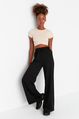 Black Wide Leg Slim Sports Sweatpants Twoaw22ea0053