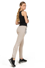 Women Cream Cottonpoly Zipper Knitted Sweatpants 1129 Tb19wh05s1129-1