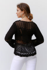 Black V Neck Long Sleeve Standard Casual Acrylic Knitwear Blouse M10010200bl93418