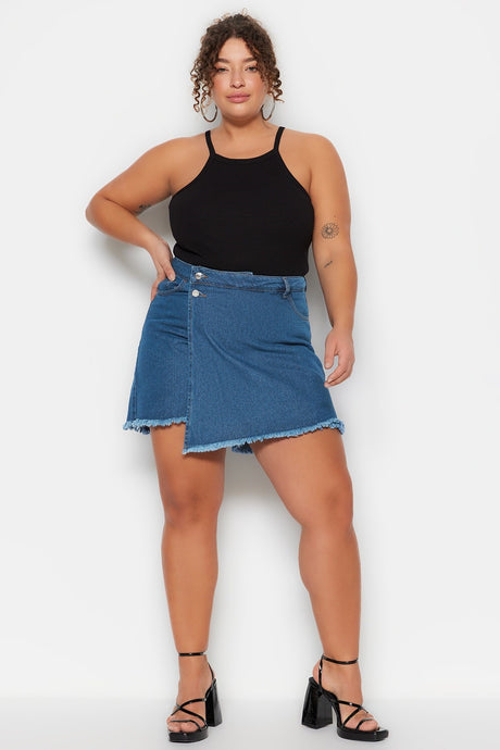 Dark Blue High Waist Skirt Tipped Tassel Shorts Skirt Tbbss23ap00008