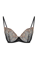 Black Embroidered Balconette Lace Bra Tbbaw23cw00009