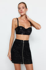 Black Crop Sequin Bustier Tpraw24bs00010