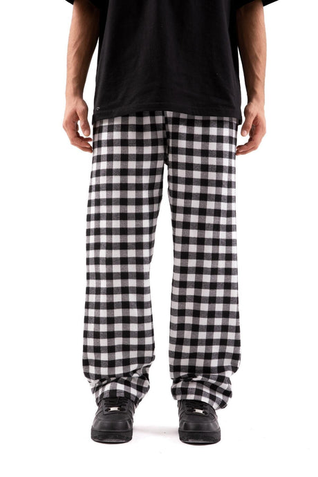 Plaid Pattern Waist Elastic Black Pajamas Flaw-211-004-002