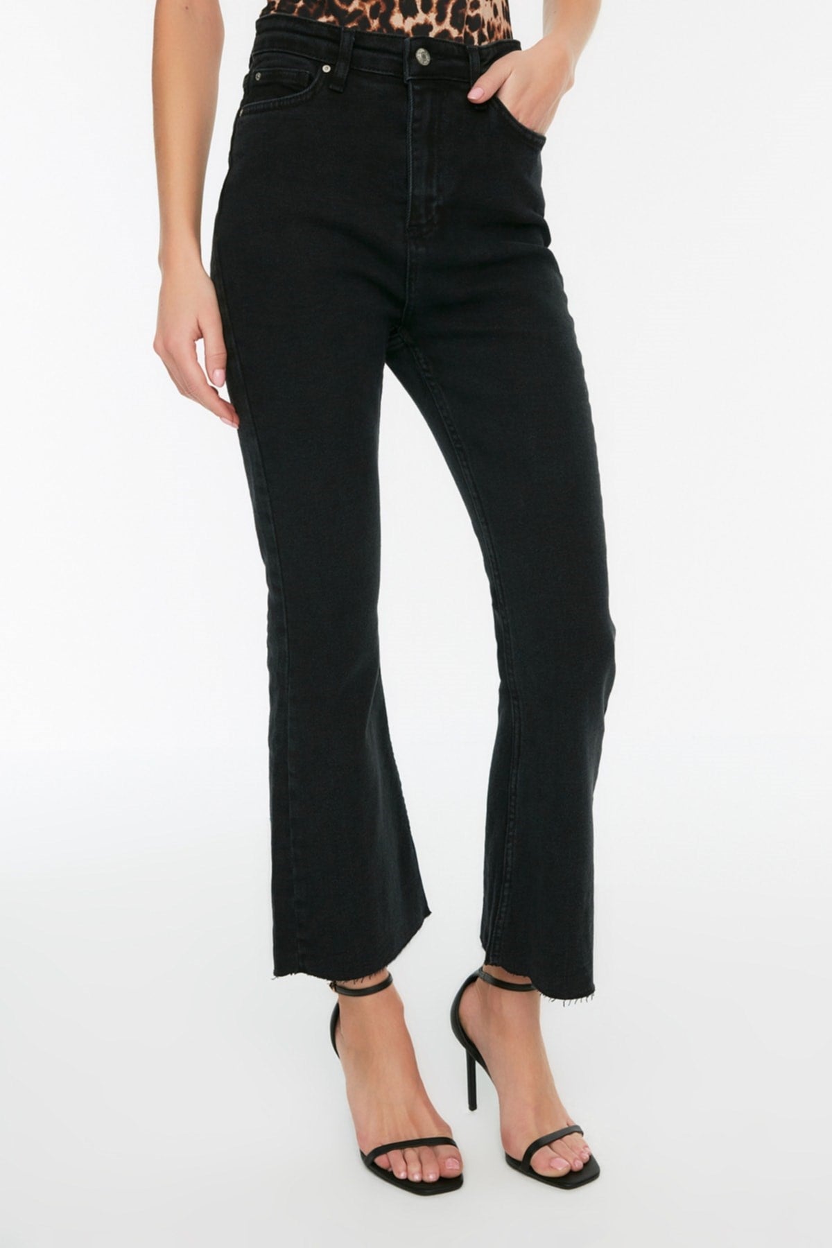 Anthracite High Waist Crop Flare Jeans Twoaw21je0159