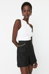 Black Chain Double-breasted Woven Shorts Skirt Twoaw23sr00067