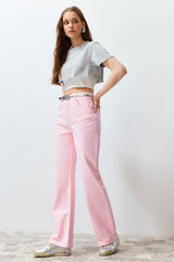 Red High Waist Wide Leg Jeans Twoss24je00228