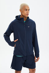 Men's Navy Blue Hooded Training Running Zipper Tracksuit Top Sports Jacket 0727 Tb23ml06s0727-1