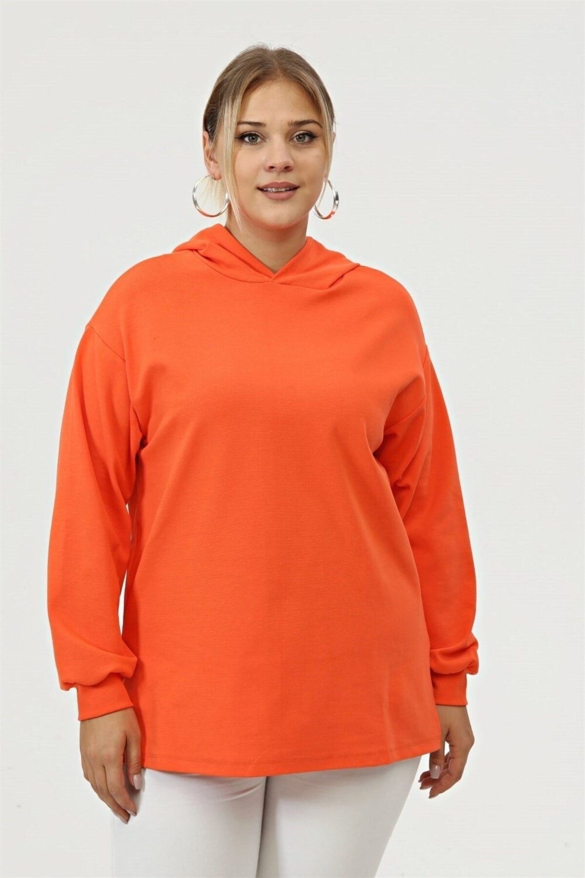 Hooded Ribbed Ribbed Sweat-orange Sea-sw2119