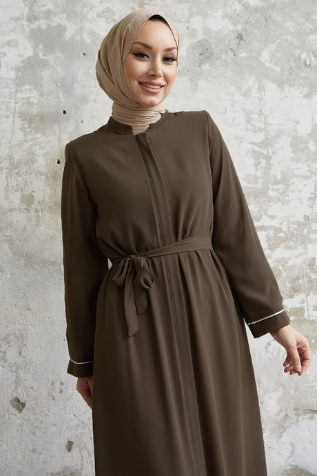 Salvia Wavy Sleeve Patterned Abaya - Brown Ms00tz74538