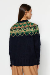 Dark Navy Oversize Christmas Pattern Glitter Knitwear Sweater Twoaw23kz01580