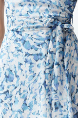 Blue Animal Pattern Skirt Ruffle Chiffon Lined Midi Woven Dress Twoss24el00536