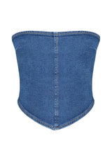 Blue Asymmetric Strapless Denim Bustier Twoss24bs00002