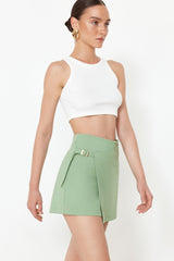 Stone Double Breasted Closure Buckle Detailed Woven Shorts Skirt Twoss24sr00061