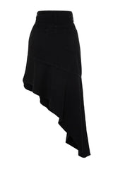 Black Asymmetric High Waist Maxi Denim Skirt Twoss24et00096