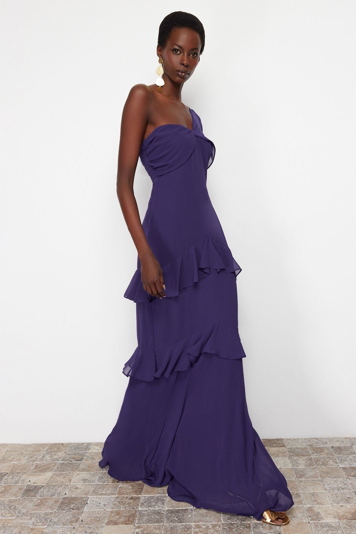 Purple Ruffle Chiffon Long Night Evening Dress Tprss24ae00040