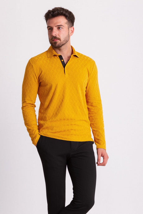 Patterned Yellow Color Slim Fit Long Sleeve Polo Neck Men T-shirt 36665.21k