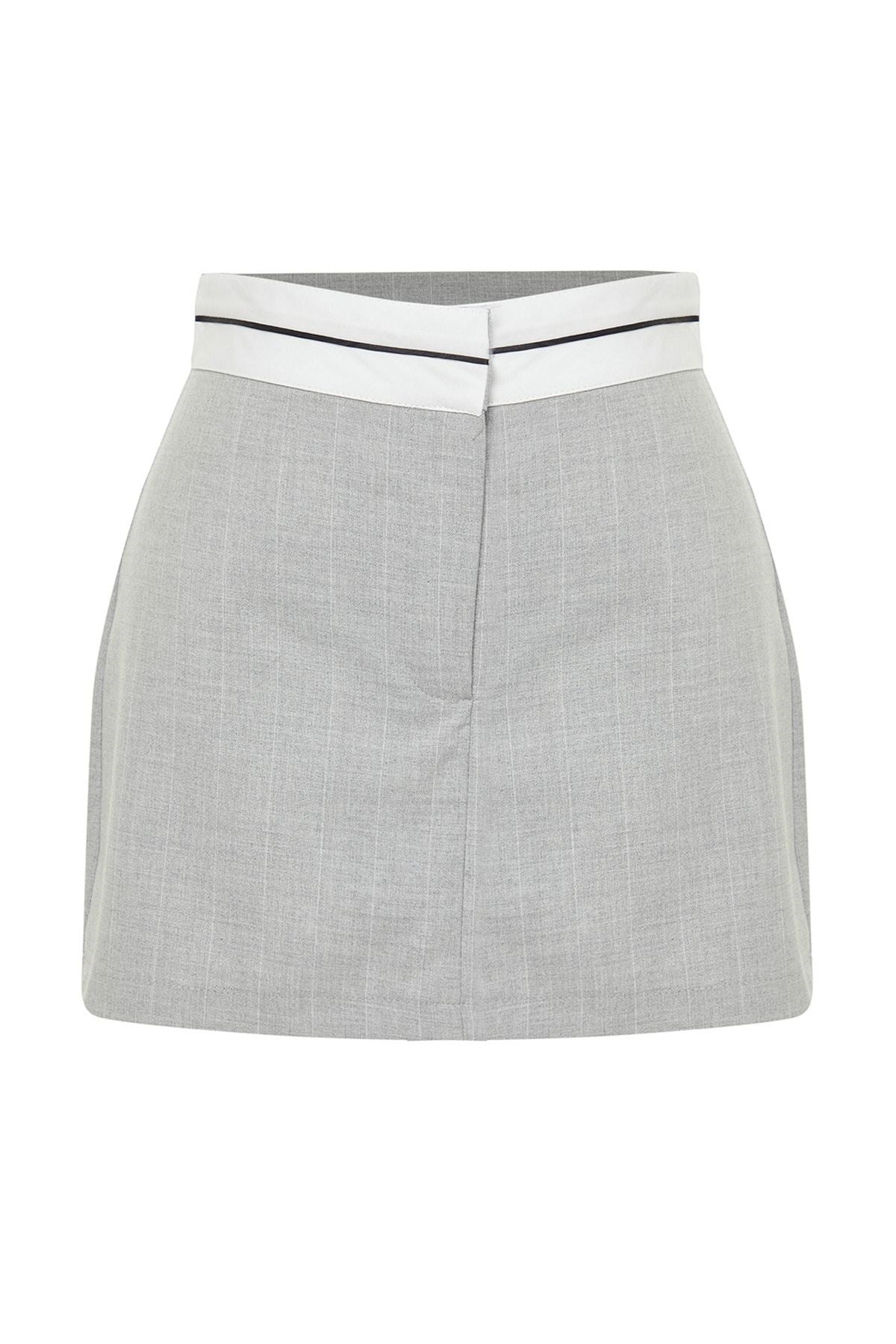 Anthracite Waist Belt Detailed Mini Striped Woven Shorts Skirt Twoss24sr00041