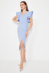 Blue Ruffle Detailed Evening Dress Evening Dress Tprss20el2661