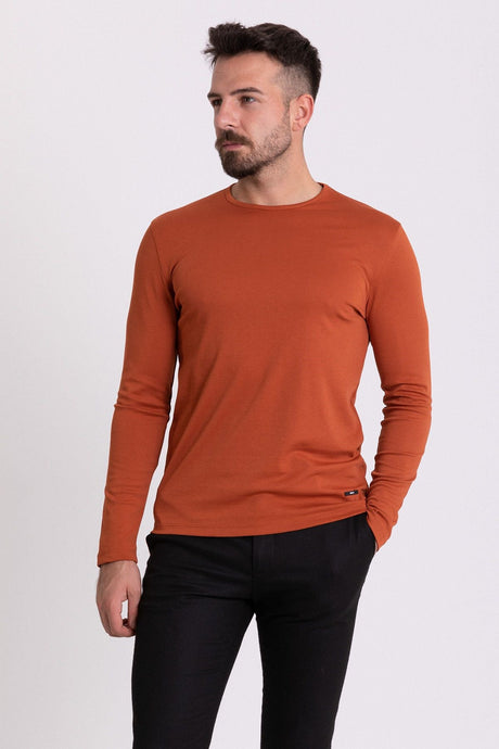 Flat Tile Color Slim Fit Long Sleeve Crew Neck Men's T-shirt 36671.21k