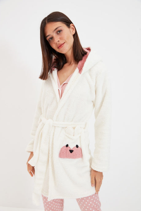 Powder Animal Figure Pocket Hooded Wellsoft Knitted Dressing Gown Thmaw21sb0002