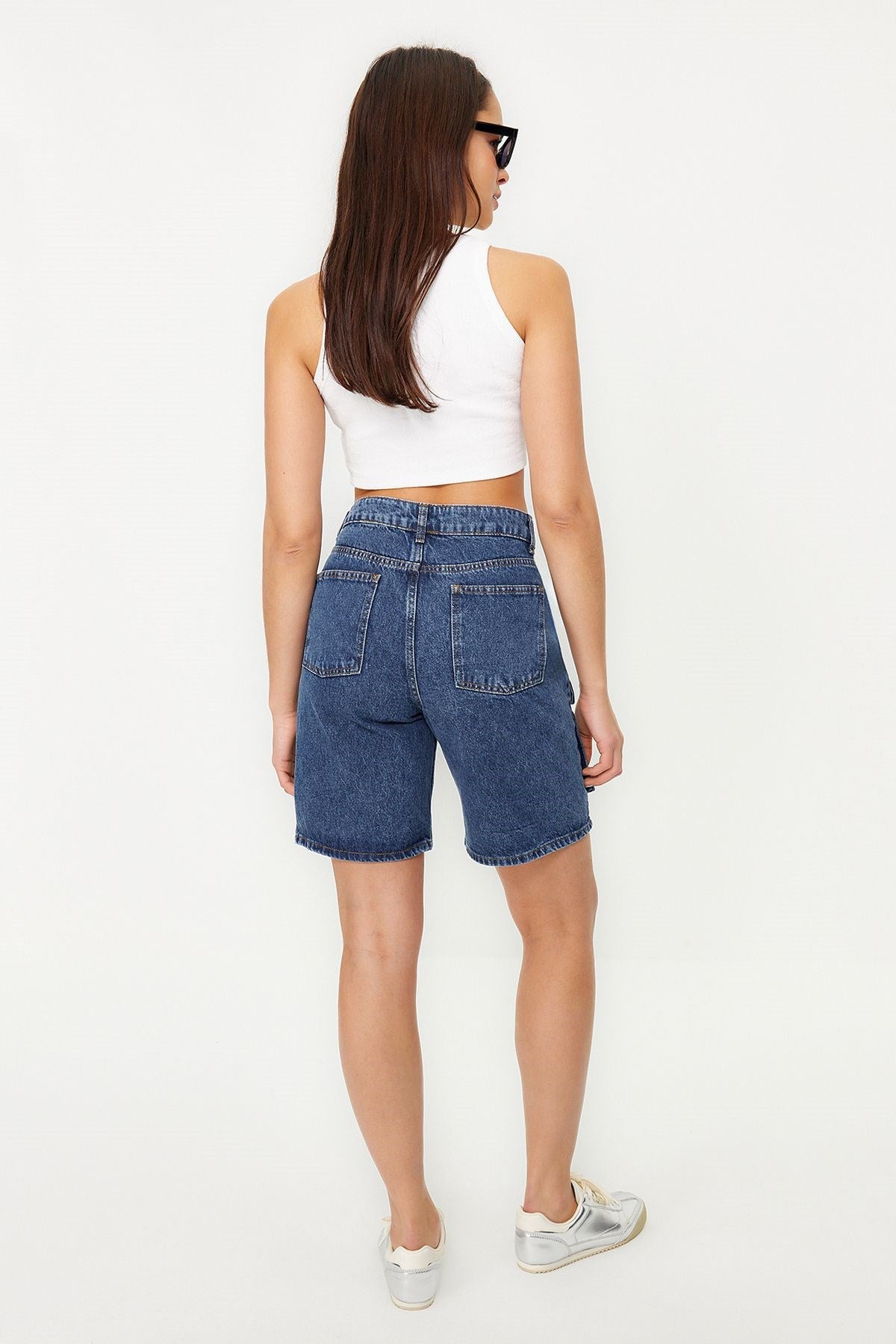 Blue Cargo Pocket Regular Waist Denim Shorts & Bermuda Twoss24sr00014