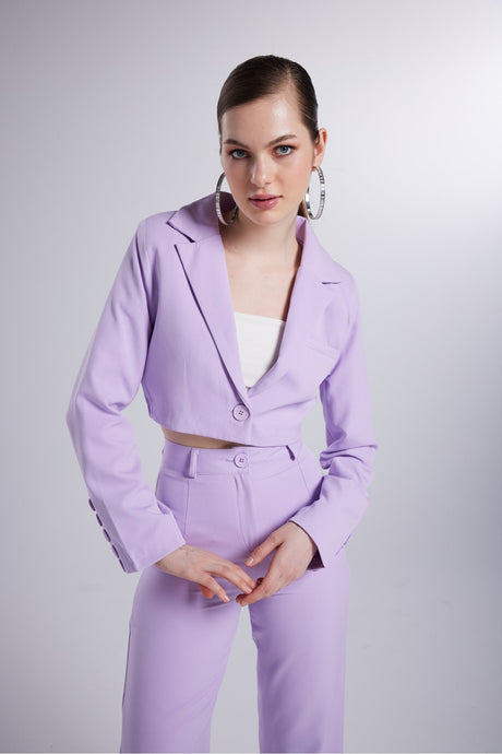 Wadded Crop Pattern Long Sleeve Blazer Panky Jacket Lilac Hlpankyjacket