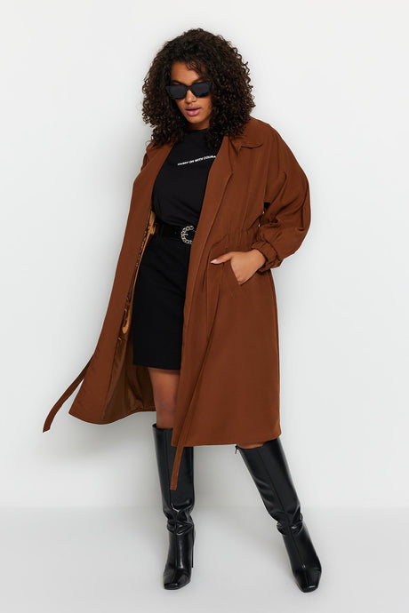 Brown Waist Belted Trench Coat Tbbaw24bm00001