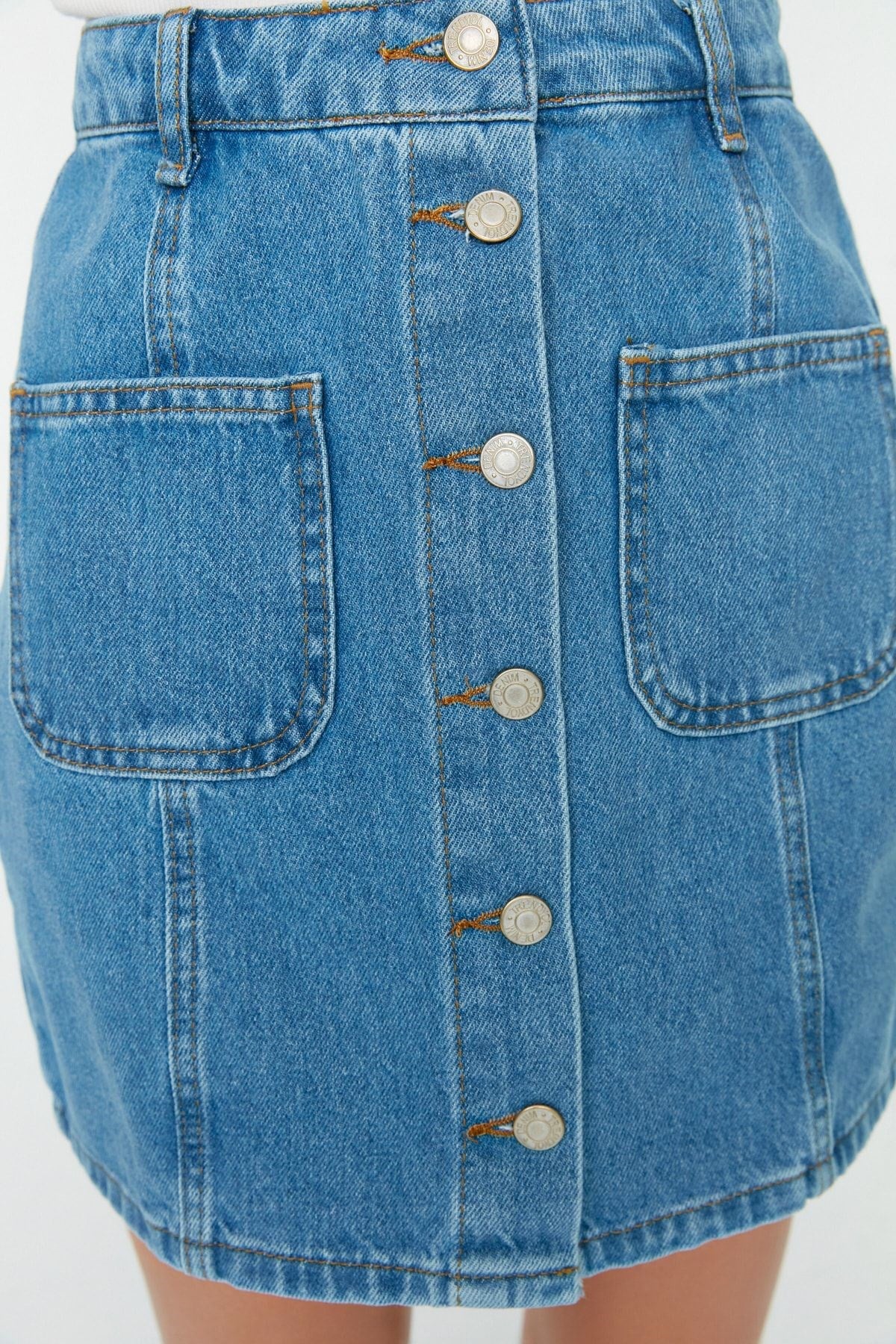 Blue Stitching Detailed Denim Skirt Twoss22et00050