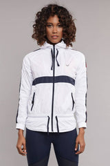 White Women's Pocket Zipper Hooded Sports Windbreaker Raincoat 3512 Tb18wo10s3512-1